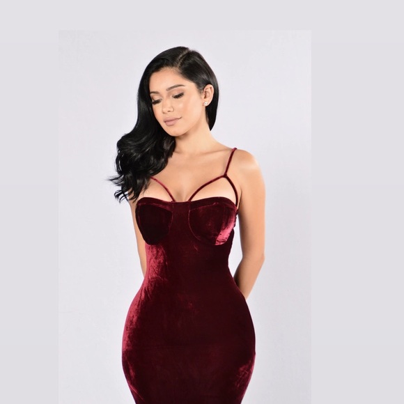 Fashion Nova Rich Like Velvet Dress - Wine - Picture 3 of 8